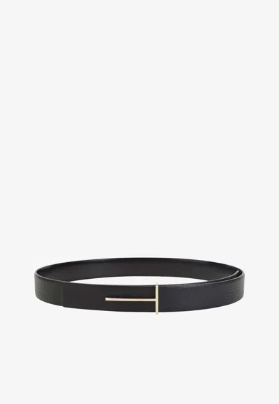 Tom Ford Leather Belt Adjustable Fit Grained Design In Black