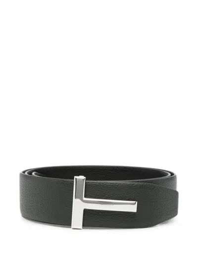 Tom Ford Grained Leather T Icon Reversible Belt Accessories In Black
