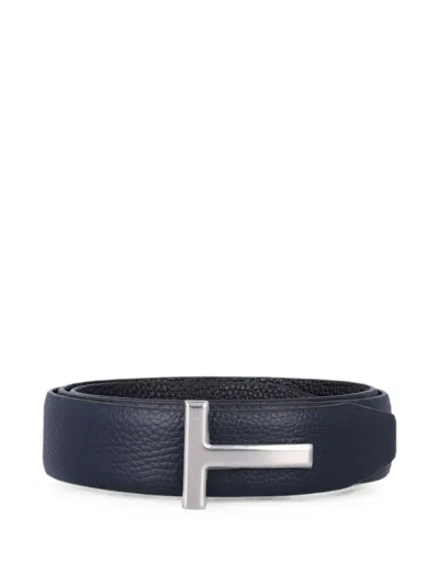 Tom Ford T-buckle Grained-leather Belt In Blue