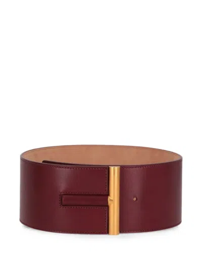 Tom Ford T-clasp Leather Belt In Burgundy