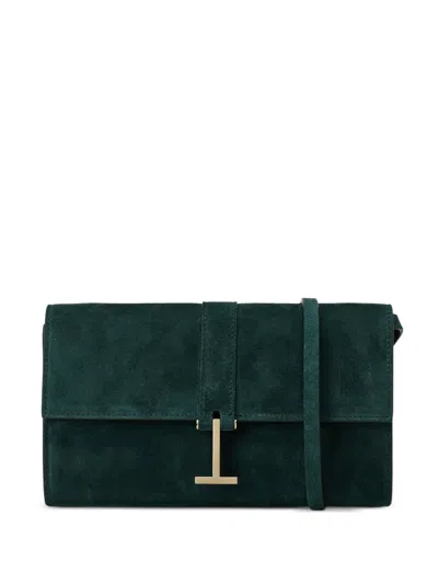 Tom Ford T-clasp Suede Clutch Bag In Green