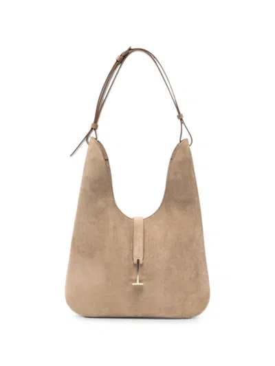 Tom Ford T-clasp Suede Shoulder Bag In Neutrals