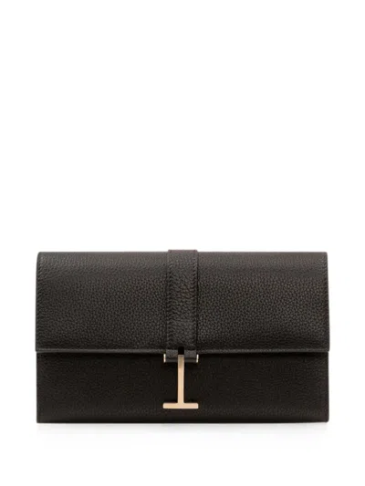 Tom Ford Pochette Grain Leather Wallet On Strap In Black