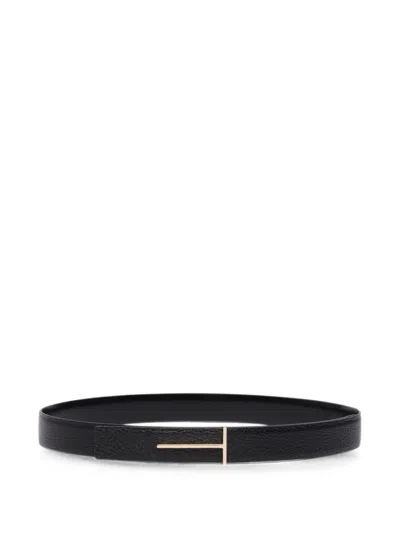Tom Ford Leather Belt Adjustable Fit Grained Design In Black