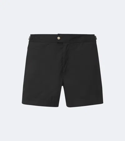 Tom Ford Piped-trim Straight Hem Swim Shorts In Black