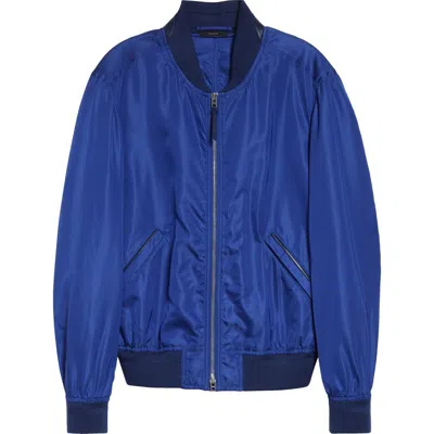 Tom Ford Technical Silk Poplin Bomber Jacket In Blue