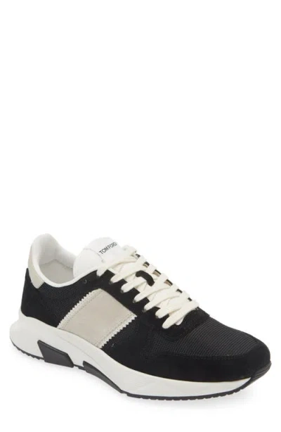 Tom Ford Black Mesh And Suede Sneakers In Blackstonewhite