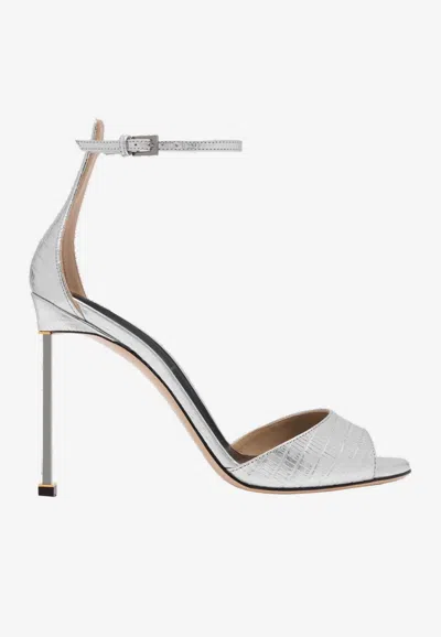 Tom Ford Tejus Spire 105 Laminated Printed Sandals In Silver