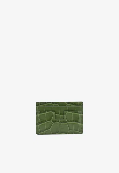 Tom Ford Tejus T Line Cardholder In Croc-embossed Leather In Green