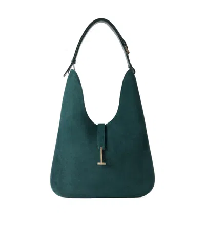 Tom Ford T-embellished Medium Suede Shoulder Bag In Green
