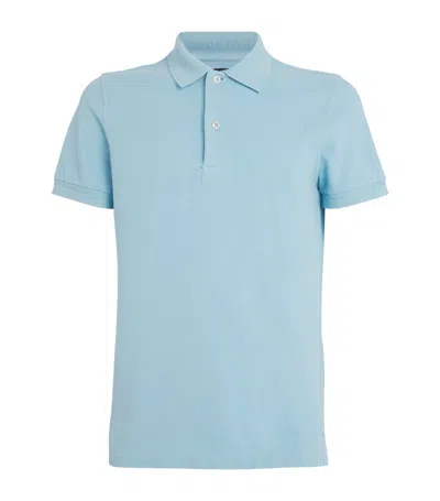 Tom Ford Cotton Pique Polo Shirt In Blue