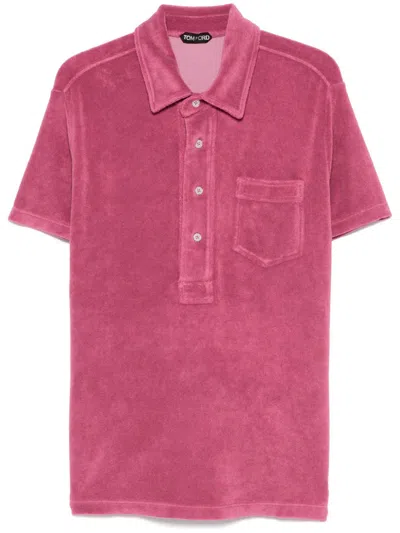 Tom Ford Terry-effect Polo Shirt In Pink
