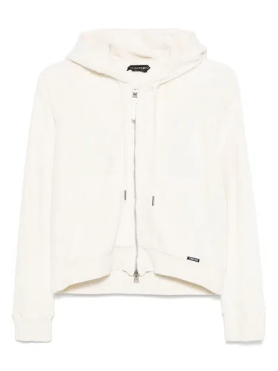 Tom Ford Hooded Zip Sweatshirt Featuring Pockets In Beige