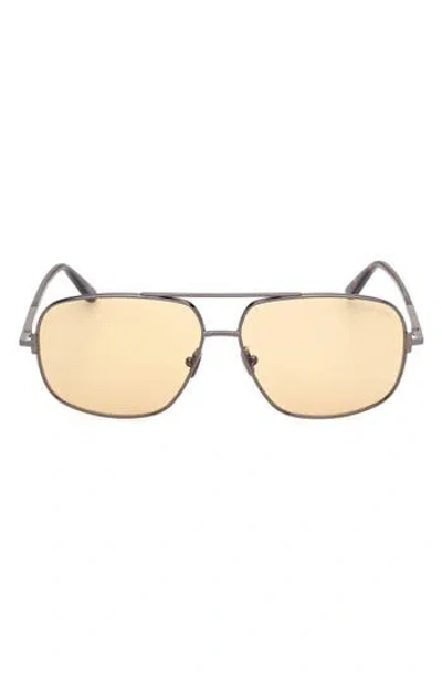 Tom Ford Tex 62mm Navigator Sunglasses In Brown / Gun Metal / Gunmetal