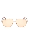 Tom Ford Men's Tex Double-bridge Metal Aviator Sunglasses In Rose Gold/havana/t Logo