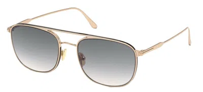 Pre-owned Tom Ford Tex Ft 1096 Shiny Gold/dark Grey (28a) Sunglasses In Grey Shaded
