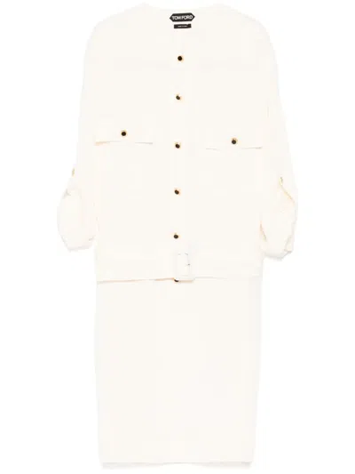 Tom Ford Textured Belted Mini Shirt Dress In Neutrals