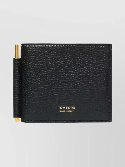 Tom Ford Textured Bi-fold Wallet Gold-tone Hardware In Black