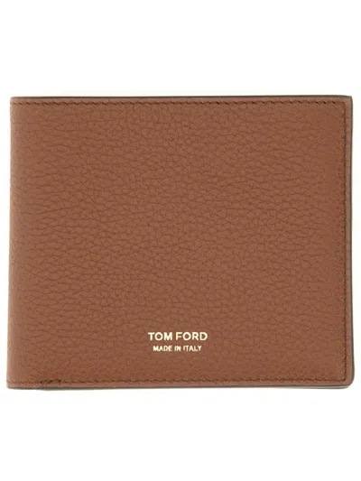 Tom Ford Textured Bifold Wallet Crafted In Brown