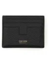 Tom Ford Textured Black Calf Leather Card Holder In Black