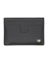 Tom Ford Textured Black Leather Card Holder In Black