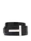 Tom Ford Reversible Crocodile Effect Belt With Metallic Buckle In Black