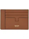 Tom Ford Textured Brown Calf Leather Card Holder In Brown