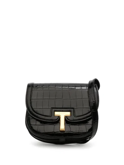 Tom Ford Textured Calf And Sheep Leather Shoulder Bag In Black