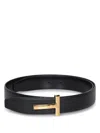 Tom Ford Textured Calf Leather Belt With Polished Gold Buckle In Black