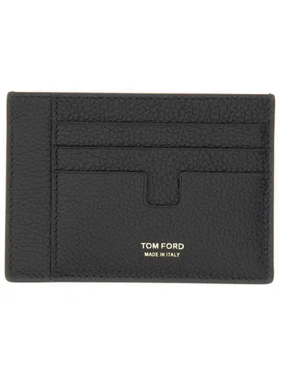 Tom Ford Textured Calf Leather Card Holder In Black