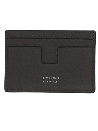 Tom Ford Textured Calf Leather Embossed Logo Cardholder In Black