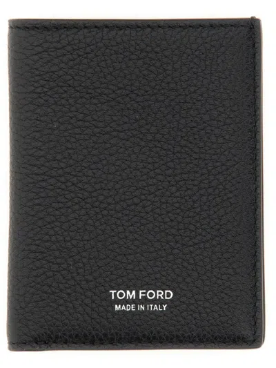 Tom Ford Textured Calf Leather T Line Portfolio In Black