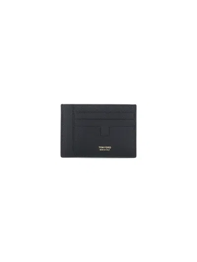 Tom Ford Textured Calfskin Leather Cardholder With Gold Embossed Logo In Black