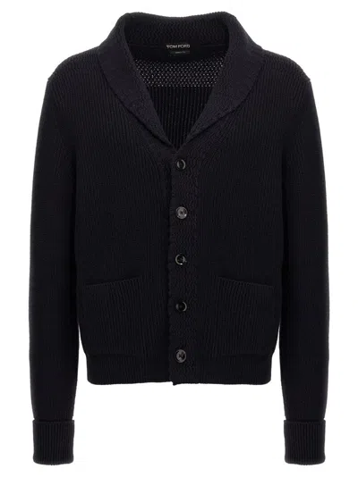 Tom Ford Shawl Collar Ribbed Cardigan Pockets In Black