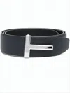 Tom Ford Textured Leather Belt With Distinctive Metallic Buckle In Blue