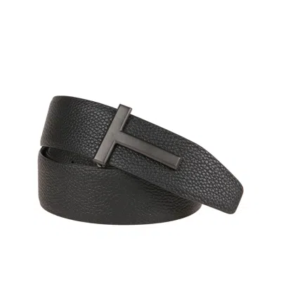 Tom Ford Textured Leather Belt With Matte Buckle In Black