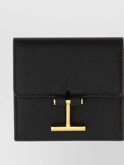 Tom Ford Calfskin Card Holder With Smooth Finish In Black
