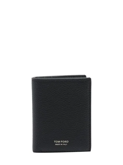 Tom Ford Textured Leather Card Holder With Embossed Logo In Black