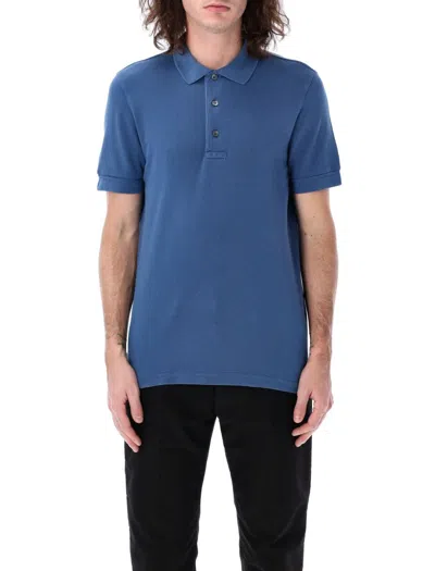 Tom Ford Textured Piquet Polo With Classic Three-button Placket In Blue 3