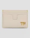 Tom Ford Tf Card Holder In Grained Leather In Chalk