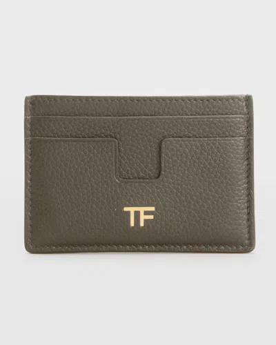 Tom Ford Tf Card Holder In Grained Leather In Graphite