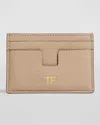 Tom Ford Tf Card Holder In Grained Leather In Silk Taupe
