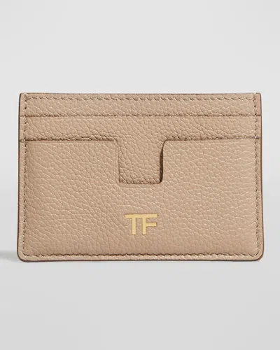 Tom Ford Tf Card Holder In Grained Leather In Silk Taupe