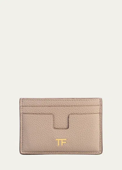 Tom Ford Classic Tf Leather Card Case In Silk Taupe