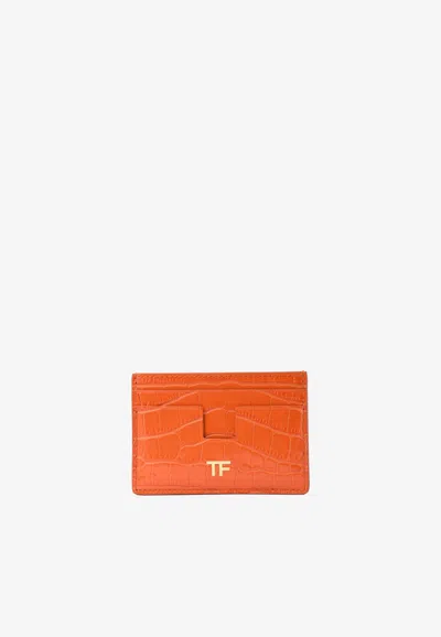 Tom Ford Tf Cardholder In Croc-embossed Leather In Orange