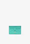 Tom Ford Tf Cardholder In Metallic Croc Embossed Leather In Blue