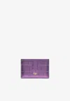Tom Ford Tf Cardholder In Metallic Croc Embossed Leather In Purple