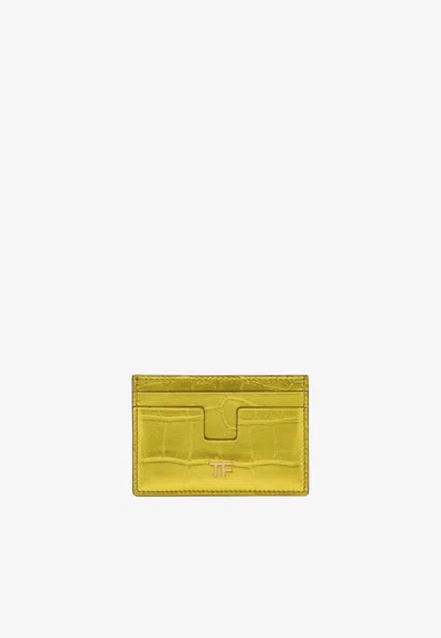 Tom Ford Tf Cardholder In Metallic Croc Embossed Leather In Yellow