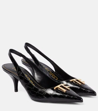 Tom Ford Tf Croc-effect Leather Slingback Pumps In Black