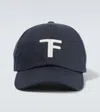Tom Ford Tf Embroidered Leather-trimmed Baseball Cap In Blue
